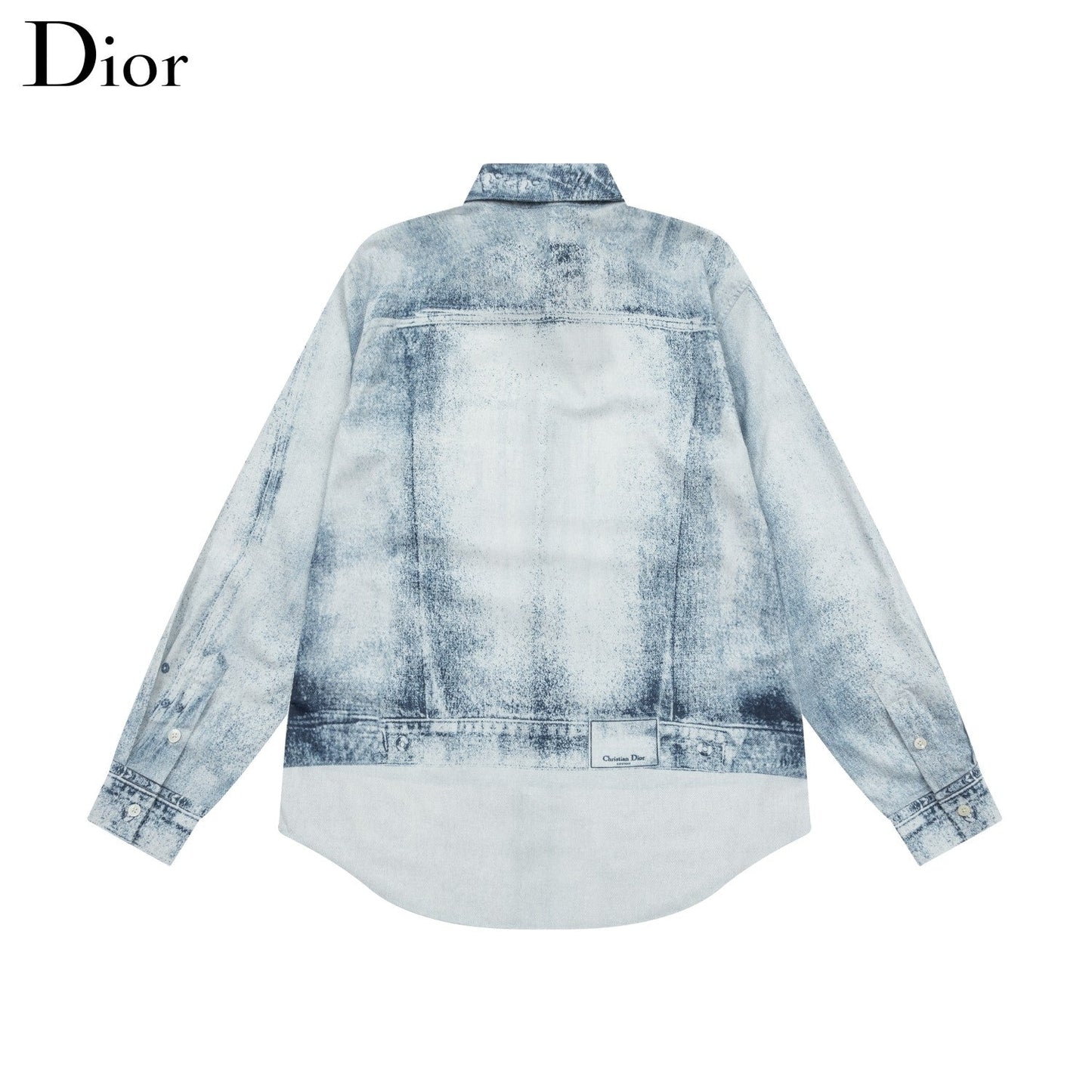 1119 New light blue to make old denim digital printed long sleeve shirt