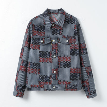 1126 Plaid jacquard classic truck lapel checkerboard western denim jacket