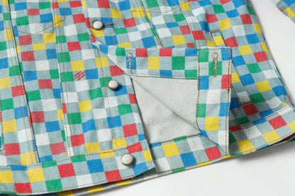 1126 Limited color Rubik's checkerboard patchwork denim jacket jeans