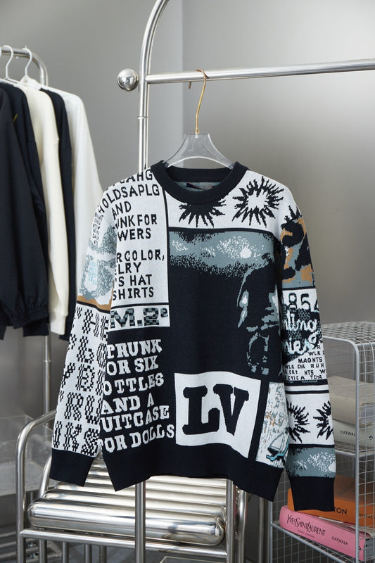 1126 New comic jacquard crew-neck pullover sweater