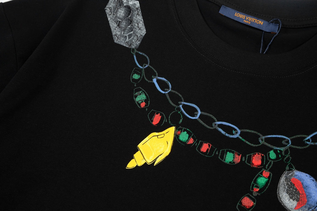 1203 New necklace hand printed T-shirt
