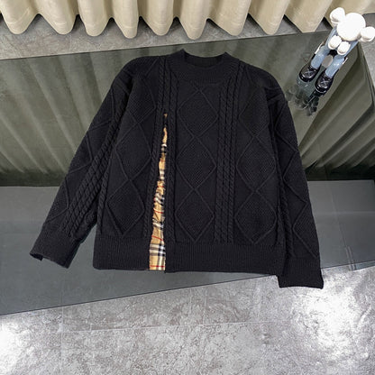 1219 New black patchwork classic plaid ripped craft sweater
