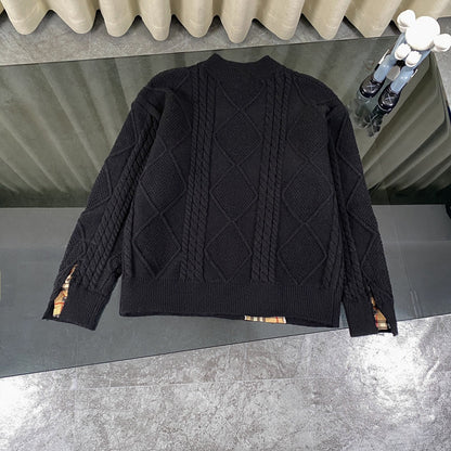 1219 New black patchwork classic plaid ripped craft sweater