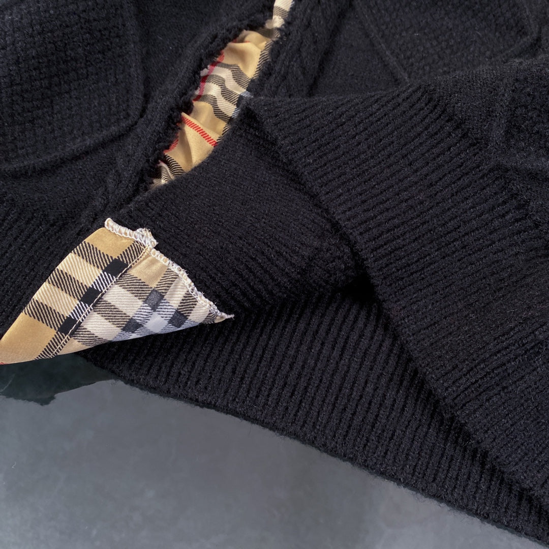 1219 New black patchwork classic plaid ripped craft sweater