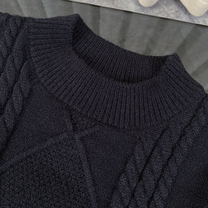 1219 New black patchwork classic plaid ripped craft sweater