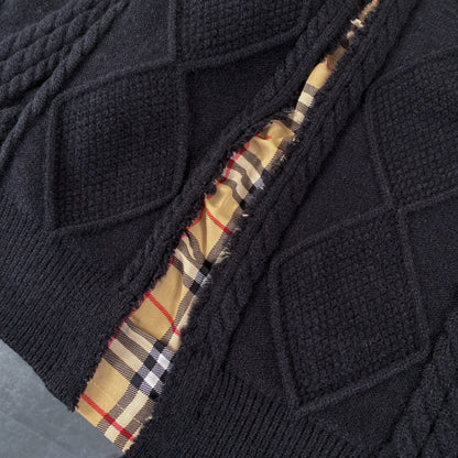 1219 New black patchwork classic plaid ripped craft sweater