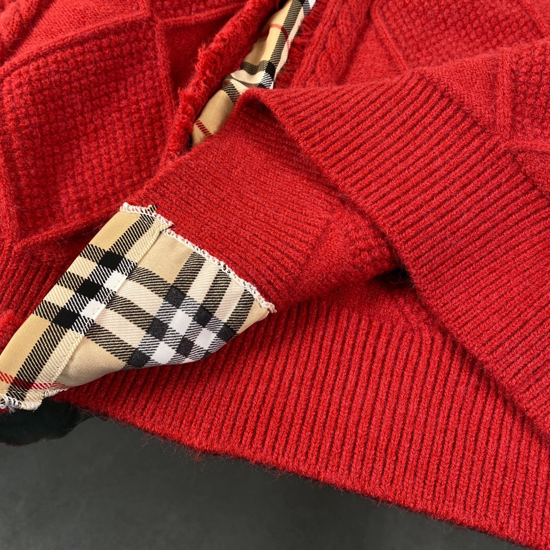 1219 New black patchwork classic plaid ripped craft sweater