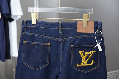 250325 New high quality rope monogram embroidered denim shorts