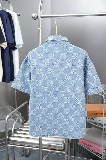 250404 New high-quality checkered denim signature polo vest
