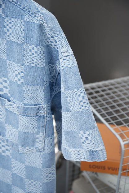 250404 New high-quality checkered denim signature polo vest