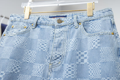 250404 New high-quality checkered denim feature shorts