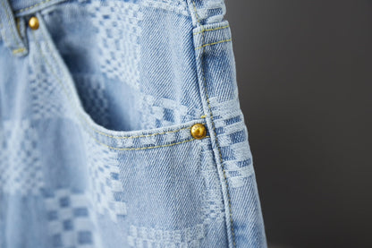 250404 New high-quality checkered denim feature shorts