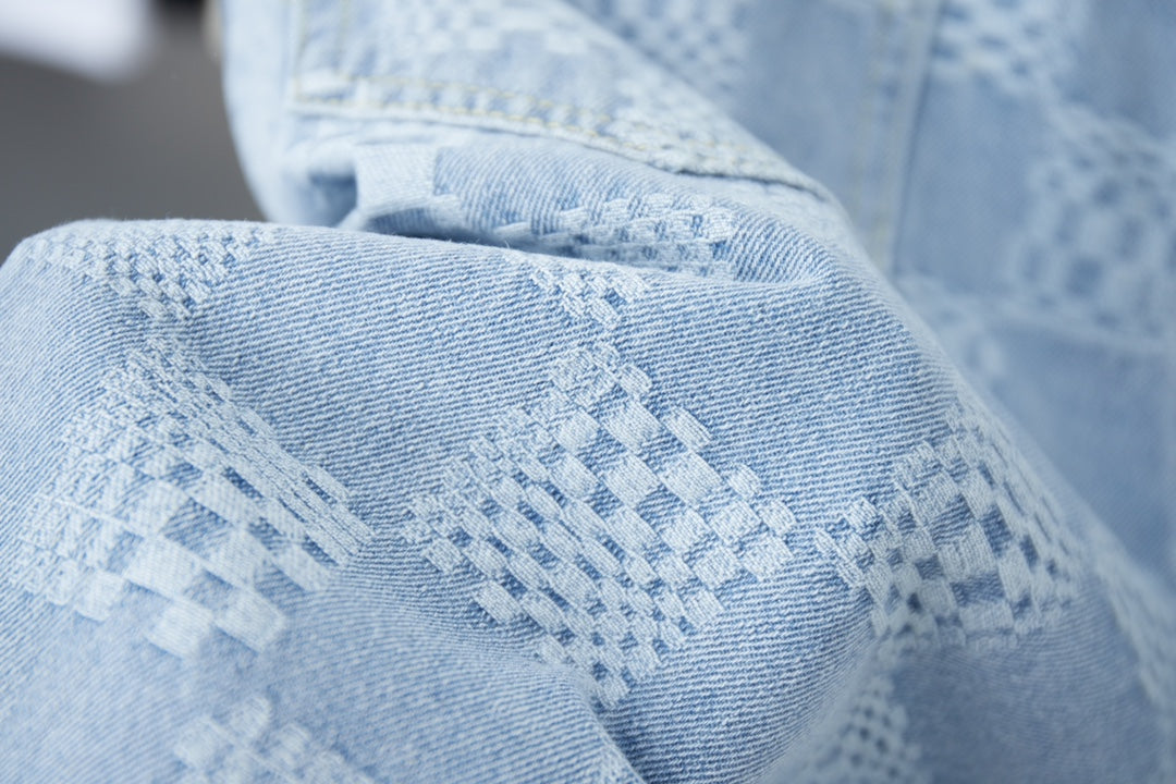 250404 New high-quality checkered denim feature shorts