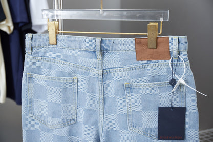 250404 New high-quality checkered denim feature shorts