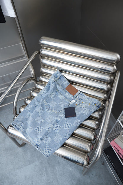 250404 New high-quality checkered denim feature shorts