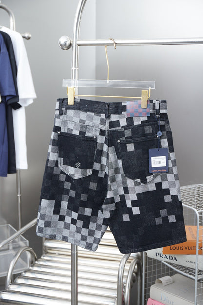 250404 New high-quality checkered denim feature shorts