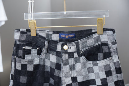 250404 New high-quality checkered denim feature shorts