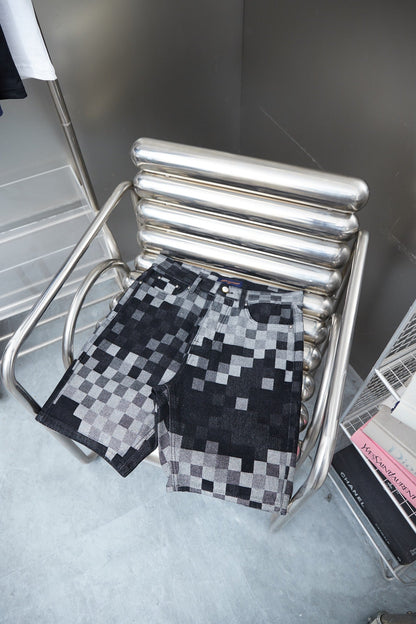 250404 New high-quality checkered denim feature shorts