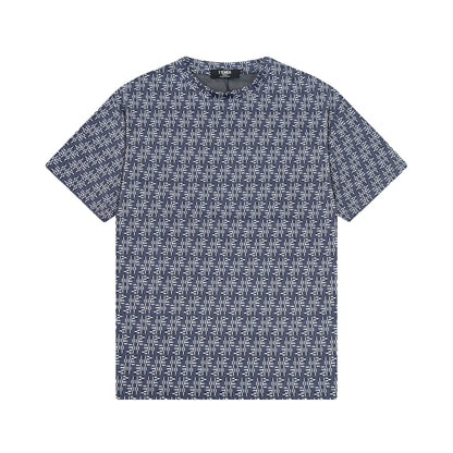 250404 New high-quality blue full-print knitted T-shirt
