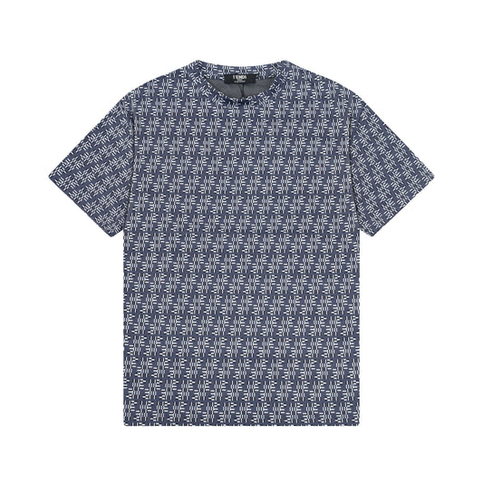 250404 New high-quality blue full-print knitted T-shirt