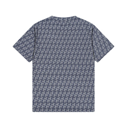 250404 New high-quality blue full-print knitted T-shirt