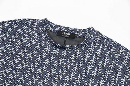 250404 New high-quality blue full-print knitted T-shirt