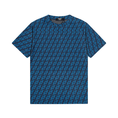 250404 New high-quality blue full-print knitted T-shirt