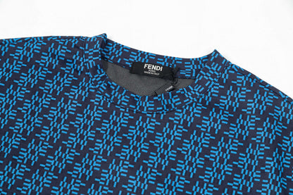 250404 New high-quality blue full-print knitted T-shirt