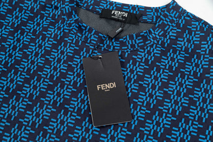 250404 New high-quality blue full-print knitted T-shirt