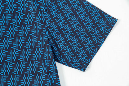 250404 New high-quality blue full-print knitted T-shirt