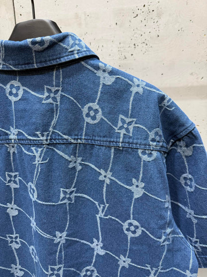 250404 New high-quality blue letter embroidered denim suit