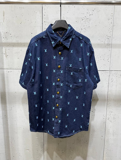 250404 New high-quality blue letter embroidered denim suit
