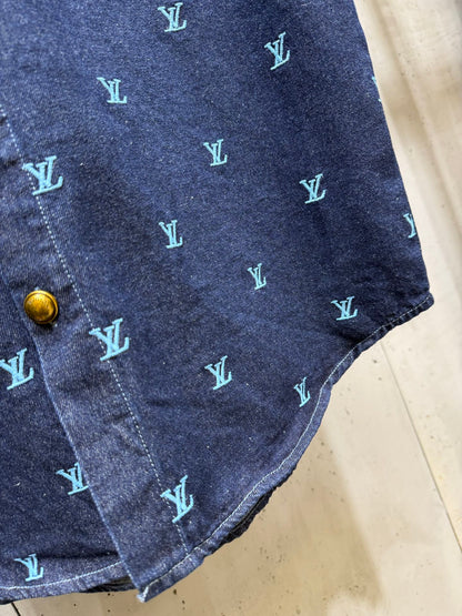 250404 New high-quality blue letter embroidered denim suit