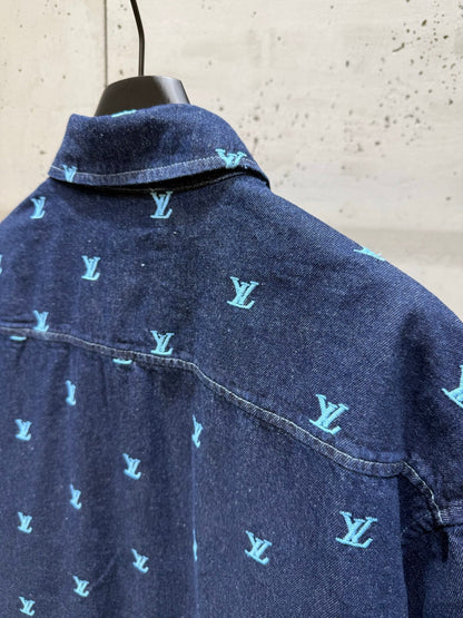 250404 New high-quality blue letter embroidered denim suit