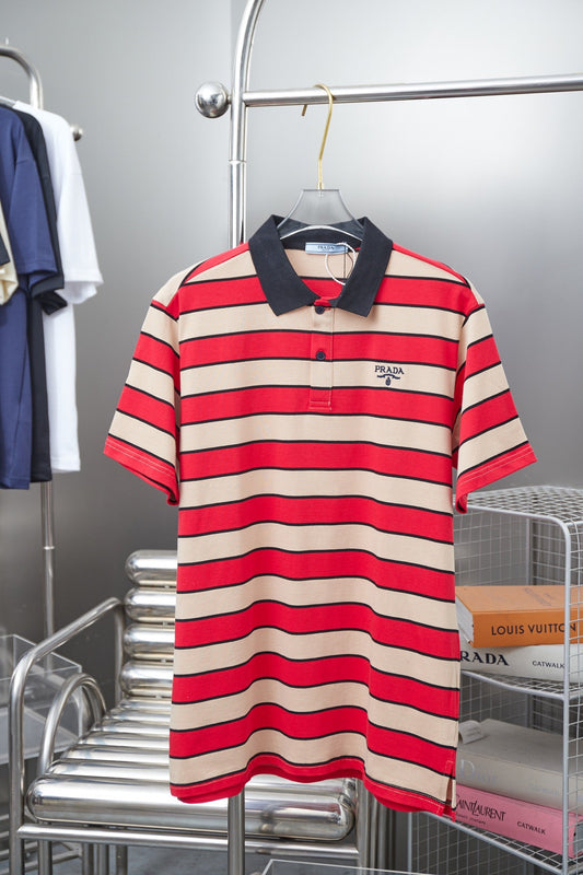 250404 New high-quality striped printed knitted POLO shirt