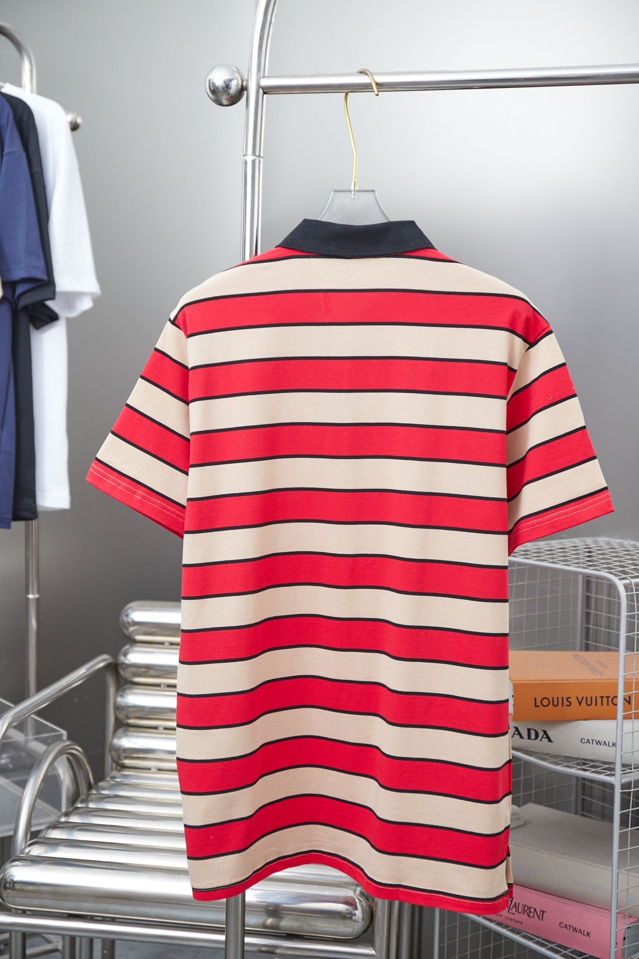 250404 New high-quality striped printed knitted POLO shirt