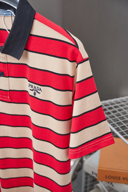 250404 New high-quality striped printed knitted POLO shirt