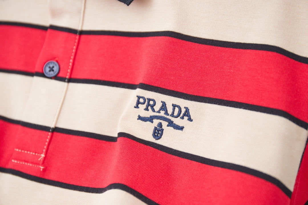 250404 New high-quality striped printed knitted POLO shirt
