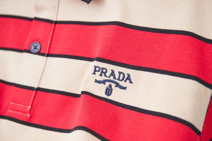 250404 New high-quality striped printed knitted POLO shirt