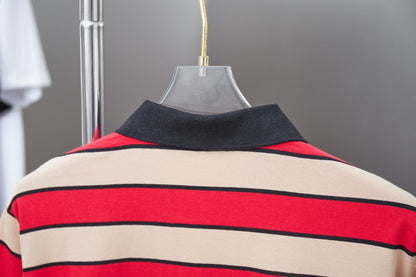 250404 New high-quality striped printed knitted POLO shirt