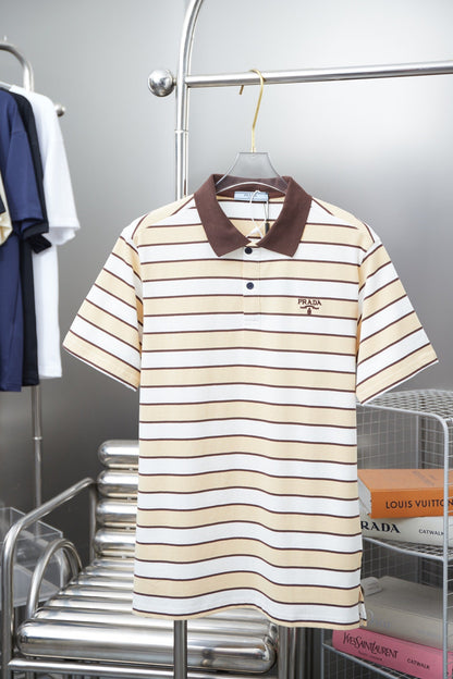250404 New high-quality striped printed knitted POLO shirt