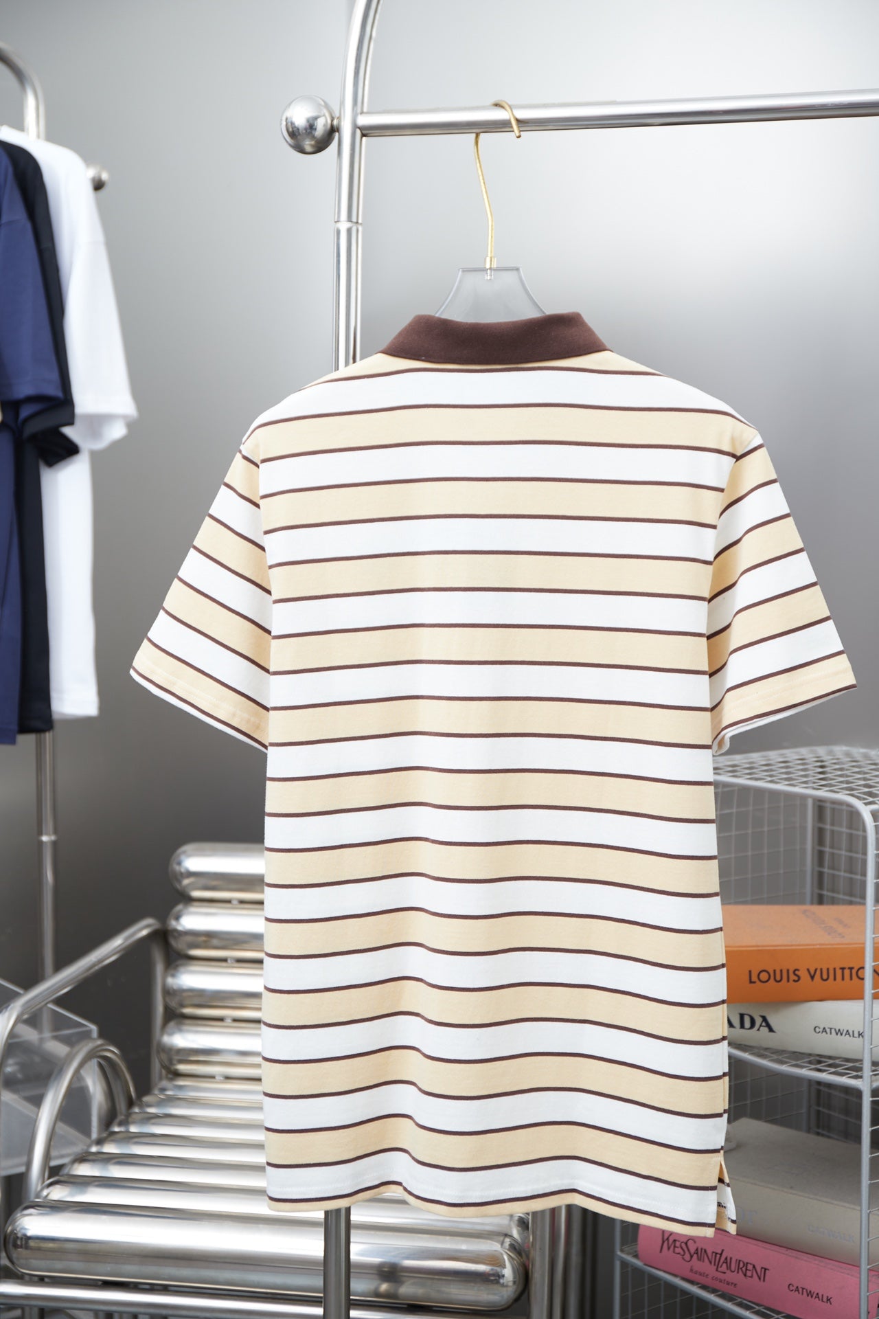 250404 New high-quality striped printed knitted POLO shirt