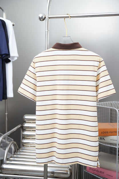 250404 New high-quality striped printed knitted POLO shirt