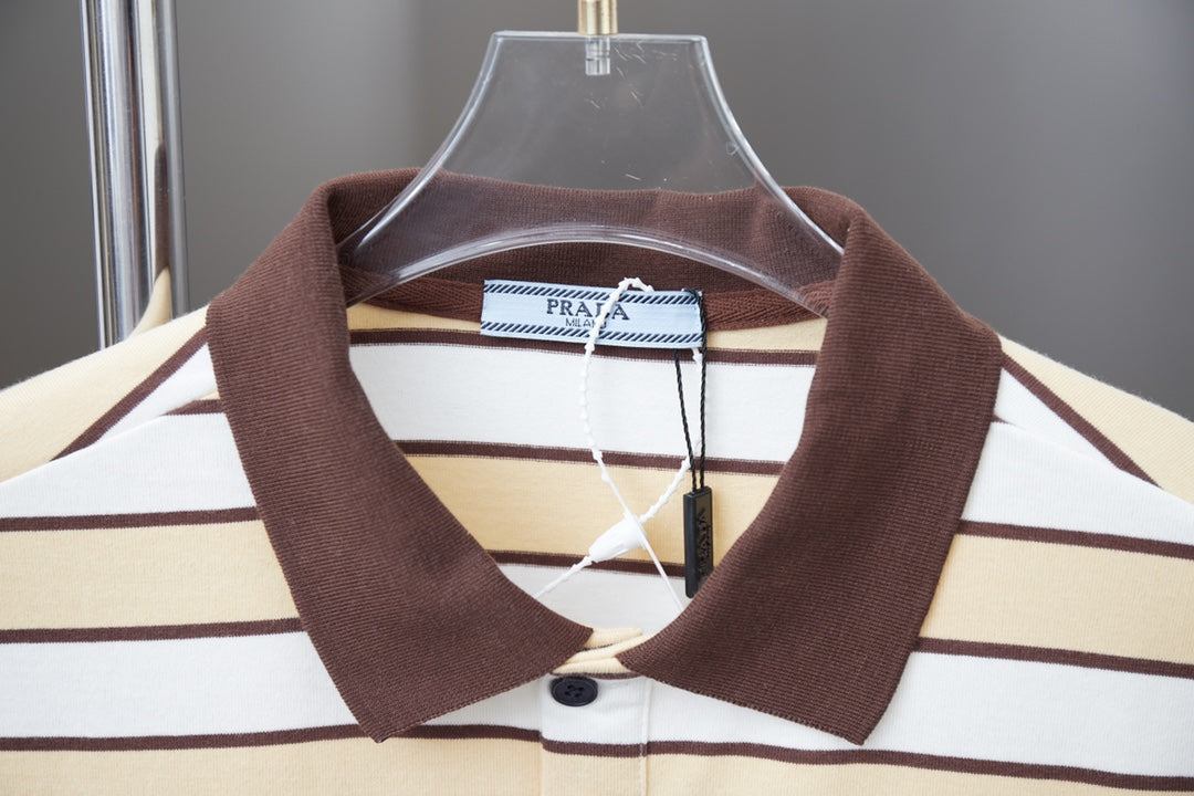 250404 New high-quality striped printed knitted POLO shirt