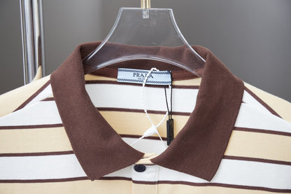250404 New high-quality striped printed knitted POLO shirt