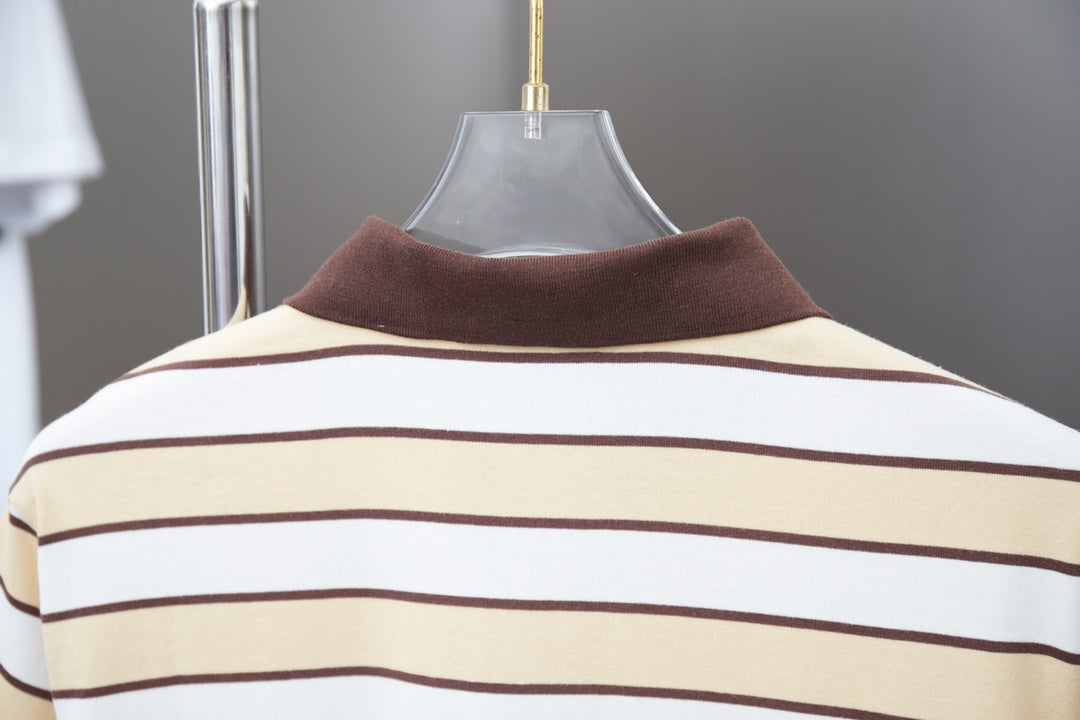 250404 New high-quality striped printed knitted POLO shirt