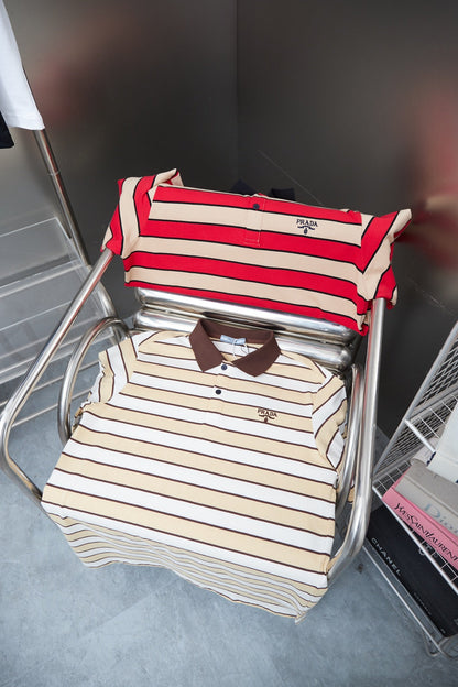 250404 New high-quality striped printed knitted POLO shirt