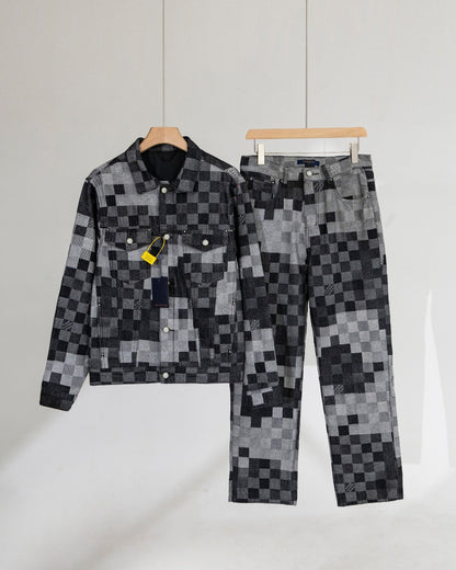 250404 New high-quality black checkered jeans