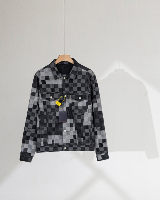 250404 New high-quality black checkered denim jacket