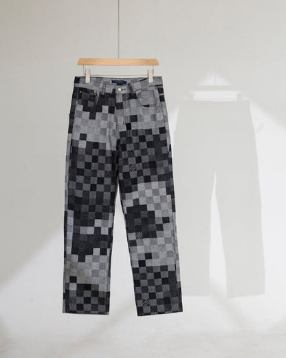 250404 New high-quality black checkered jeans